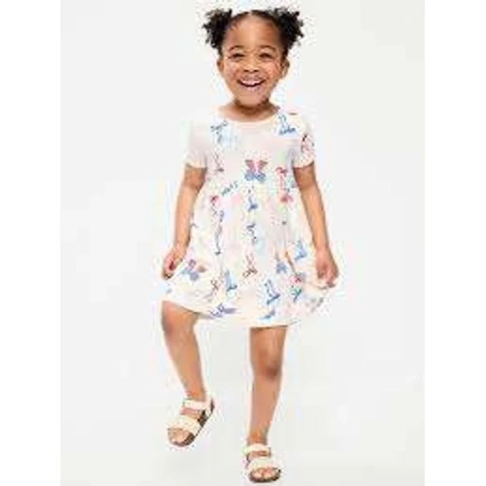 Old Navy T-Shirt Dress Size 3T Cream Bows Graphic Crew Neck Classic Pullover